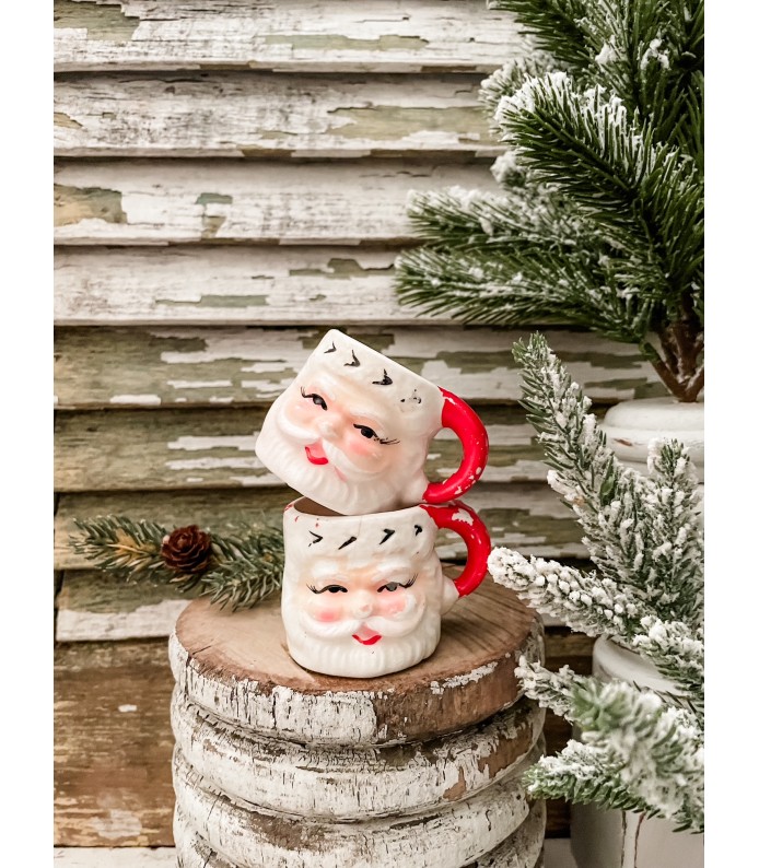 Vintage Mini Napcoware Santa Mugs - Set of 2, Slightly Chippy  - Holiday